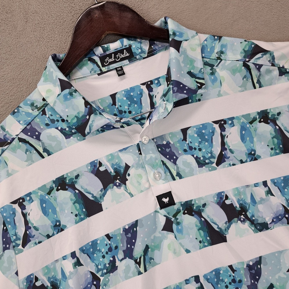 Bad Birdie Mens 2XL Golf Polo Shirt Cactus Print Short Sleeve Button Up